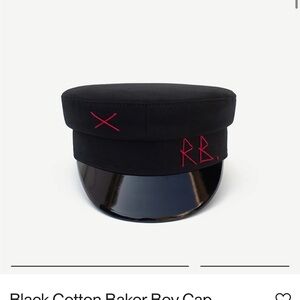 Black Baker Boy Cap with Red Embroidery